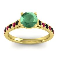 Lab Emerald Ring In 18k Yellow Gold With Black Onyx And Ruby Valimat Round Classic Ring