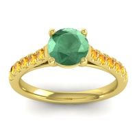Lab Emerald Ring In 18k Yellow Gold With Citrine Valimat Round Classic Ring
