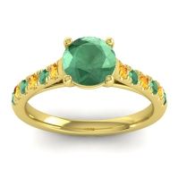 Lab Emerald Ring In 14k Yellow Gold With Citrine And Emerald Valimat Round Classic Ring