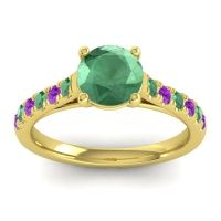 Lab Emerald Ring In 14k Yellow Gold With Emerald And Amethyst Valimat Round Classic Ring
