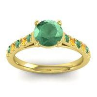 Lab Emerald Ring In 14k Yellow Gold With Emerald And Citrine Valimat Round Classic Ring