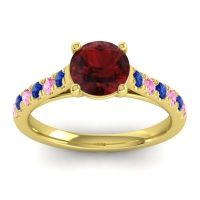 Garnet Ring In 18k Yellow Gold With Blue Sapphire And Pink Tourmaline Valimat Round Classic Ring