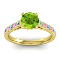 Peridot Ring In 18k Yellow Gold With Aquamarine And Pink Tourmaline Valimat Round Classic Ring