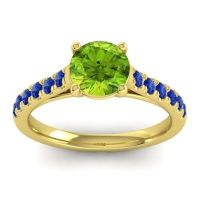 Peridot Ring In 14k Yellow Gold With Blue Sapphire Valimat Round Classic Ring