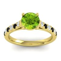 Peridot Ring In 18k Yellow Gold With Lab Diamond And Black Onyx Valimat Round Classic Ring