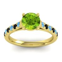 Peridot Ring In 18k Yellow Gold With Swiss Blue Topaz And Black Onyx Valimat Round Classic Ring