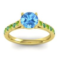 Swiss Blue Topaz Ring In 18k Yellow Gold With Peridot And Emerald Valimat Round Classic Ring