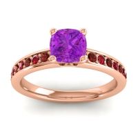 Amethyst Ring In 14K Rose Gold With Garnet And Ruby Asada-6 Cushion Classic Ring