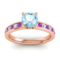 Aquamarine Ring In 14K Rose Gold With Amethyst Asada-6 Cushion Classic Ring