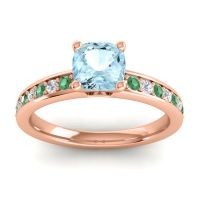 Aquamarine Ring In 14K Rose Gold With Emerald And Lab Diamond Asada-6 Cushion Classic Ring
