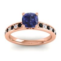 Lab Blue Sapphire Engagement Ring In 18K Rose Gold With Black Onyx And Diamond - Asada-6 Cushion Classic Ring