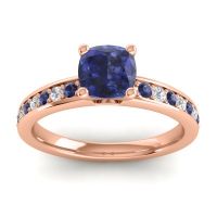 Lab Blue Sapphire Engagement Ring In 18K Rose Gold With Blue Sapphire And Diamond - Asada-6 Cushion Classic Ring