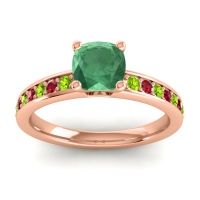 Lab Emerald Ring In 18K Rose Gold With Peridot And Ruby Asada-6 Cushion Classic Ring