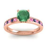 Lab Emerald Ring In 14K Rose Gold With Pink Tourmaline And Blue Sapphire Asada-6 Cushion Classic Ring