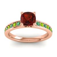 Garnet Ring In 14K Rose Gold With Emerald And Peridot Asada-6 Cushion Classic Ring