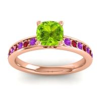 Peridot Ring In 14K Rose Gold With Amethyst And Ruby Asada-6 Cushion Classic Ring