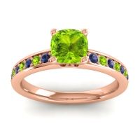 Peridot Ring In 14K Rose Gold With Blue Sapphire Asada-6 Cushion Classic Ring