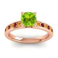 Peridot Ring In 14K Rose Gold With Citrine And Garnet Asada-6 Cushion Classic Ring