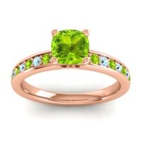 Peridot Ring In 14K Rose Gold With Aquamarine Asada-6 Cushion Classic Ring