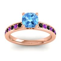 Swiss Blue Topaz Ring In 18K Rose Gold With Black Onyx And Amethyst Asada-6 Cushion Classic Ring