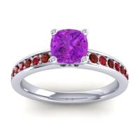 Amethyst Ring In 14k White Gold With Garnet And Ruby Asada-6 Cushion Classic Ring