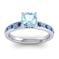 Aquamarine Ring In 14k White Gold With Blue Sapphire And Swiss Blue Topaz Asada-6 Cushion Classic Ring