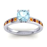 Aquamarine Ring In 14k White Gold With Citrine And Garnet Asada-6 Cushion Classic Ring