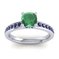 Lab Emerald Ring In 14k White Gold With Blue Sapphire Asada-6 Cushion Classic Ring