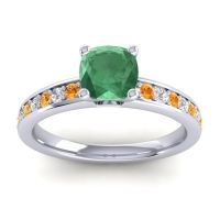 Lab Emerald Ring In 14k White Gold With Citrine And Lab Diamond Asada-6 Cushion Classic Ring