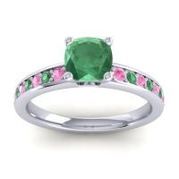 Lab Emerald Ring In 18k White Gold With Pink Tourmaline And Emerald Asada-6 Cushion Classic Ring