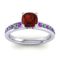 Garnet Ring In 14k White Gold With Amethyst And Emerald Asada-6 Cushion Classic Ring