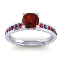 Garnet Ring In 14k White Gold With Ruby And Blue Sapphire Asada-6 Cushion Classic Ring