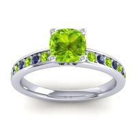 Peridot Ring In 14k White Gold With Blue Sapphire Asada-6 Cushion Classic Ring