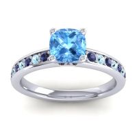 Swiss Blue Topaz Ring In 14k White Gold With Blue Sapphire And Aquamarine Asada-6 Cushion Classic Ring