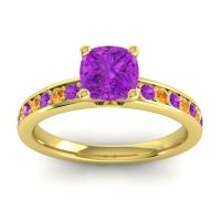 Amethyst Ring In 14k Yellow Gold With Citrine Asada-6 Cushion Classic Ring