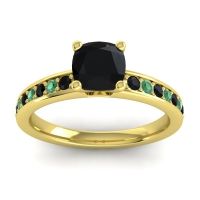 Black Onyx Ring In 14k Yellow Gold With Emerald Asada-6 Cushion Classic Ring