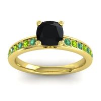 Black Onyx Ring In 14k Yellow Gold With Emerald And Peridot Asada-6 Cushion Classic Ring