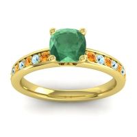 Lab Emerald Ring In 14k Yellow Gold With Citrine And Aquamarine Asada-6 Cushion Classic Ring