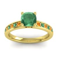Lab Emerald Ring In 14k Yellow Gold With Citrine And Emerald Asada-6 Cushion Classic Ring