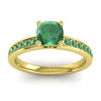 Lab Emerald Ring In 14k Yellow Gold With Emerald Asada-6 Cushion Classic Ring