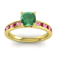 Lab Emerald Ring In 14k Yellow Gold With Pink Tourmaline And Ruby Asada-6 Cushion Classic Ring