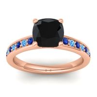 Black Onyx Ring In 14K Rose Gold With Blue Sapphire And Swiss Blue Topaz Asada-Cushion Cushion Classic Ring