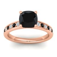 Black Onyx Ring In 14K Rose Gold With Lab Diamond Asada-Cushion Cushion Classic Ring