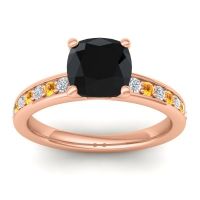 Black Onyx Ring In 14K Rose Gold With Diamond And Citrine Asada-Cushion Cushion Classic Ring