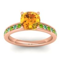 Citrine Ring In 14K Rose Gold With Peridot And Emerald Asada-Cushion Cushion Classic Ring
