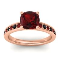 Garnet Ring In 14K Rose Gold With Black Onyx Asada-Cushion Cushion Classic Ring