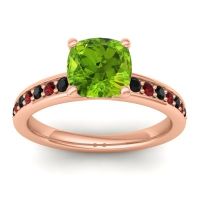 Peridot Ring In 14K Rose Gold With Black Onyx And Garnet Asada-Cushion Cushion Classic Ring