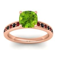 Peridot Ring In 14K Rose Gold With Garnet And Black Onyx Asada-Cushion Cushion Classic Ring