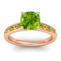 Peridot Ring In 14K Rose Gold With Citrine Asada-Cushion Cushion Classic Ring