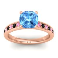 Swiss Blue Topaz Ring In 14K Rose Gold With Pink Tourmaline And Black Onyx Asada-Cushion Cushion Classic Ring